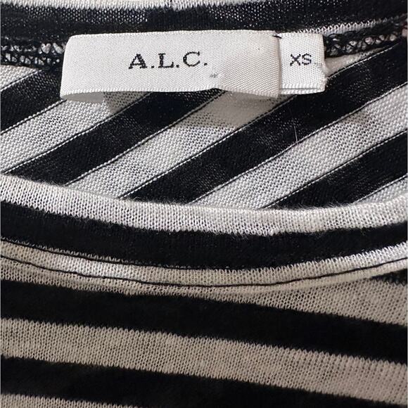 A.L.C. Top Black Stripe Pullover Crew Criss Cross Back 100% Linen, Womens XS - Picture 2 of 7